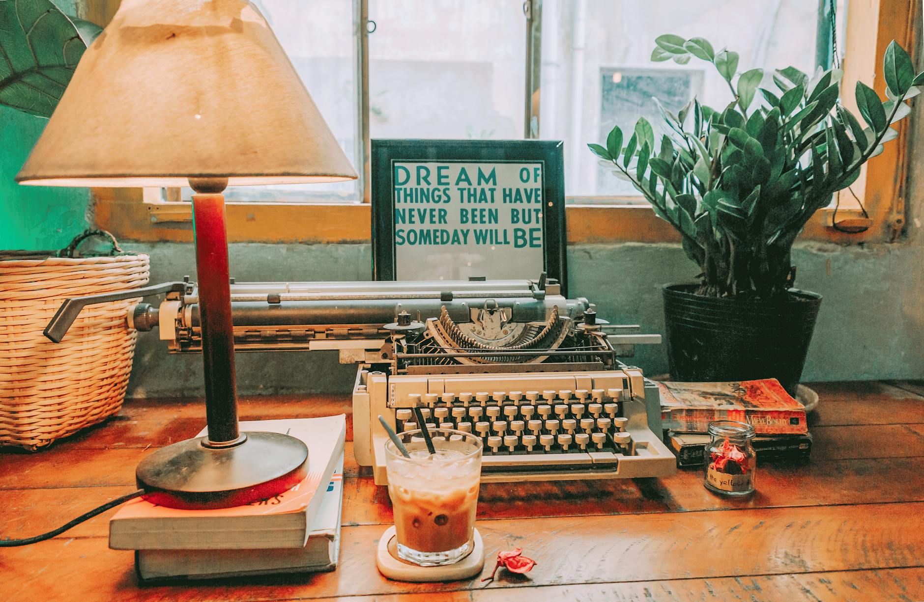 Typewriter Beside Table Lamp