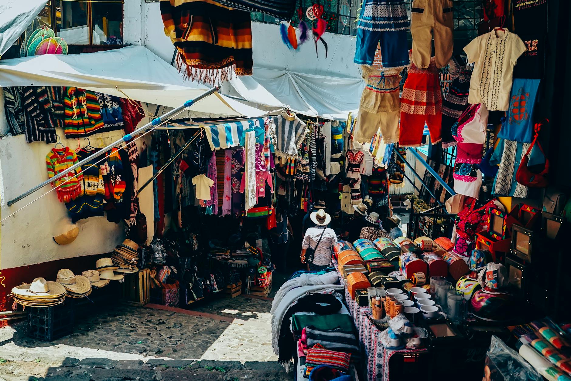 Assorted-color Clothes Display on Street