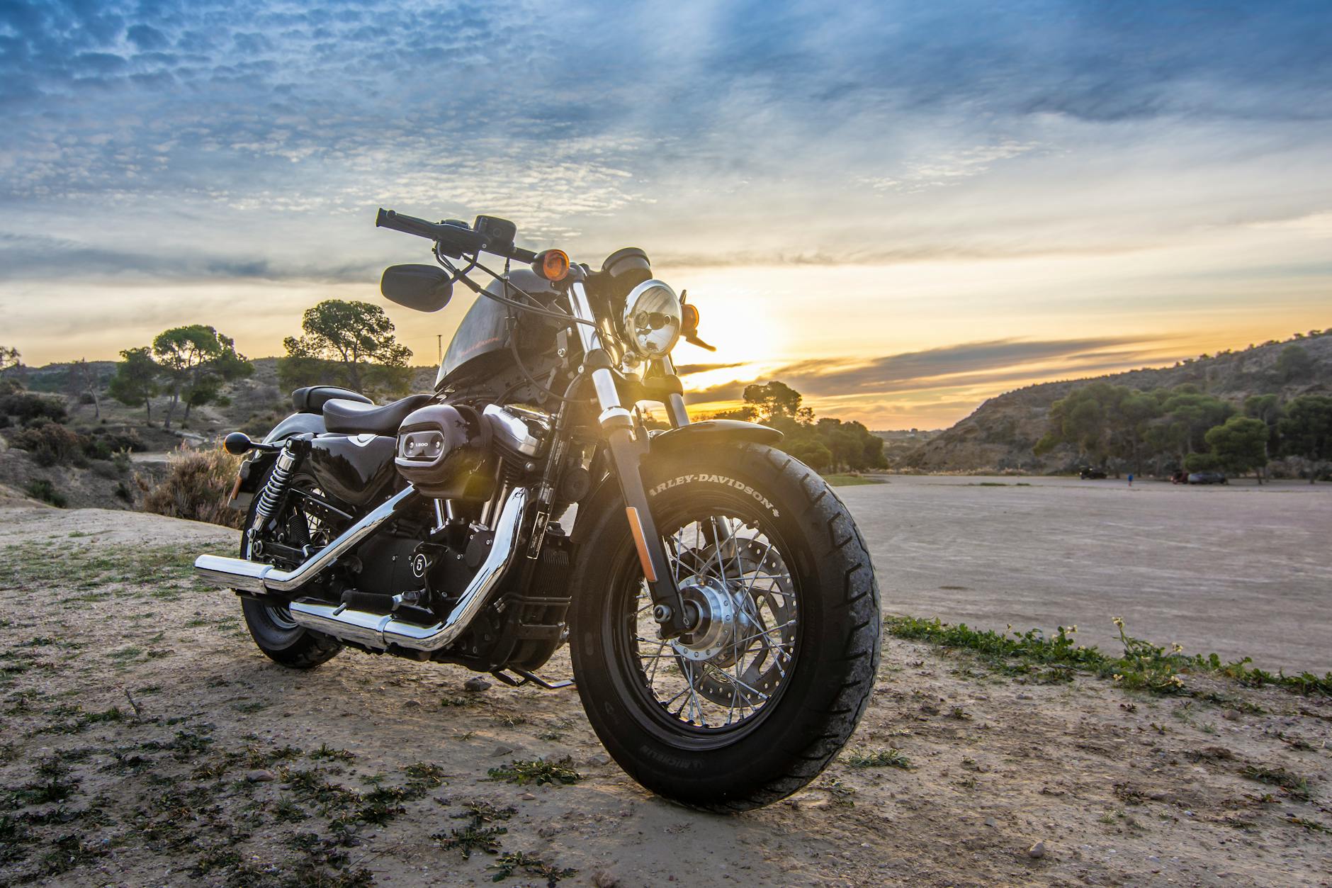 Cruiser Motorcycle on Dirt Road