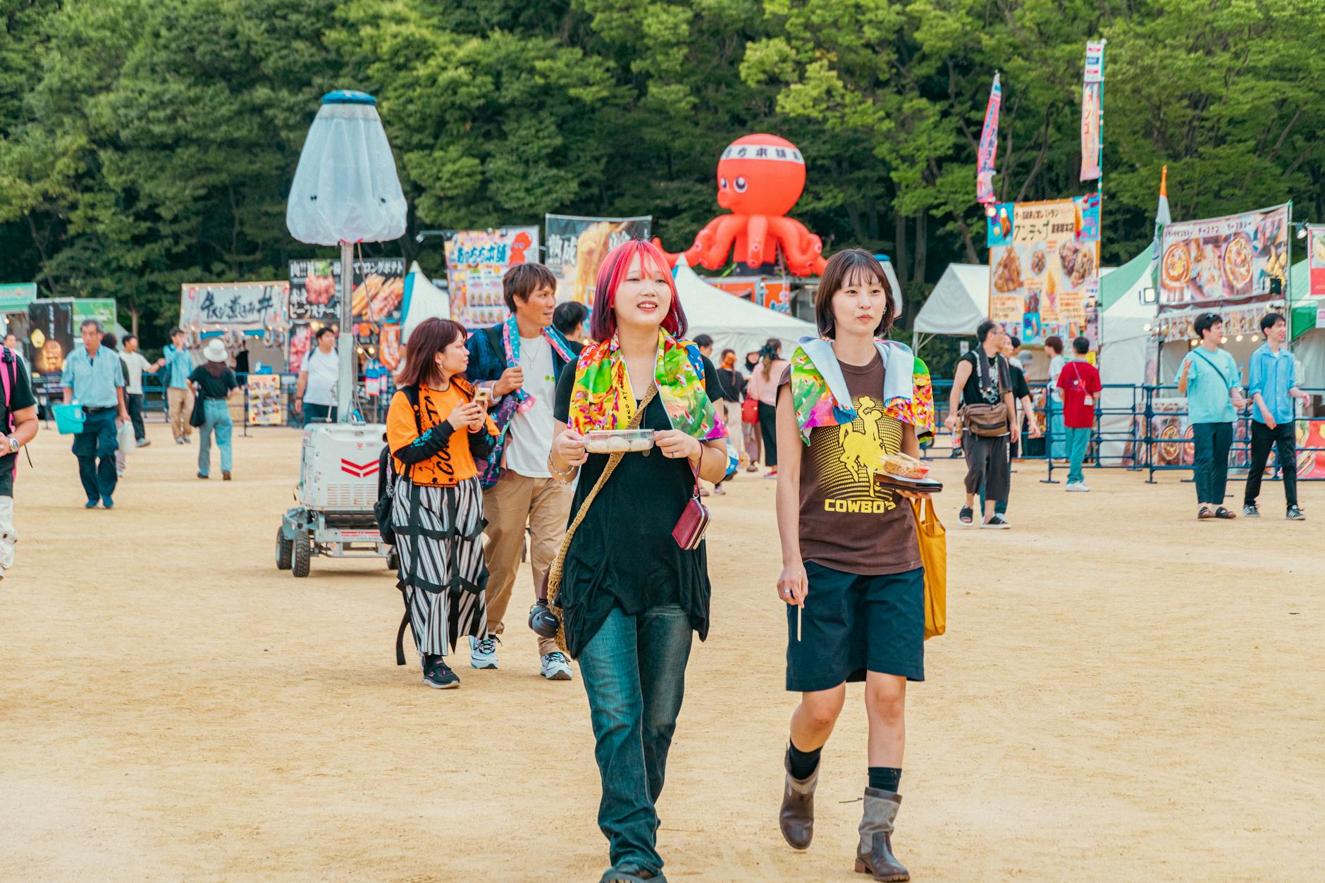 Vibrant Outdoor Festival with People Enjoying Food