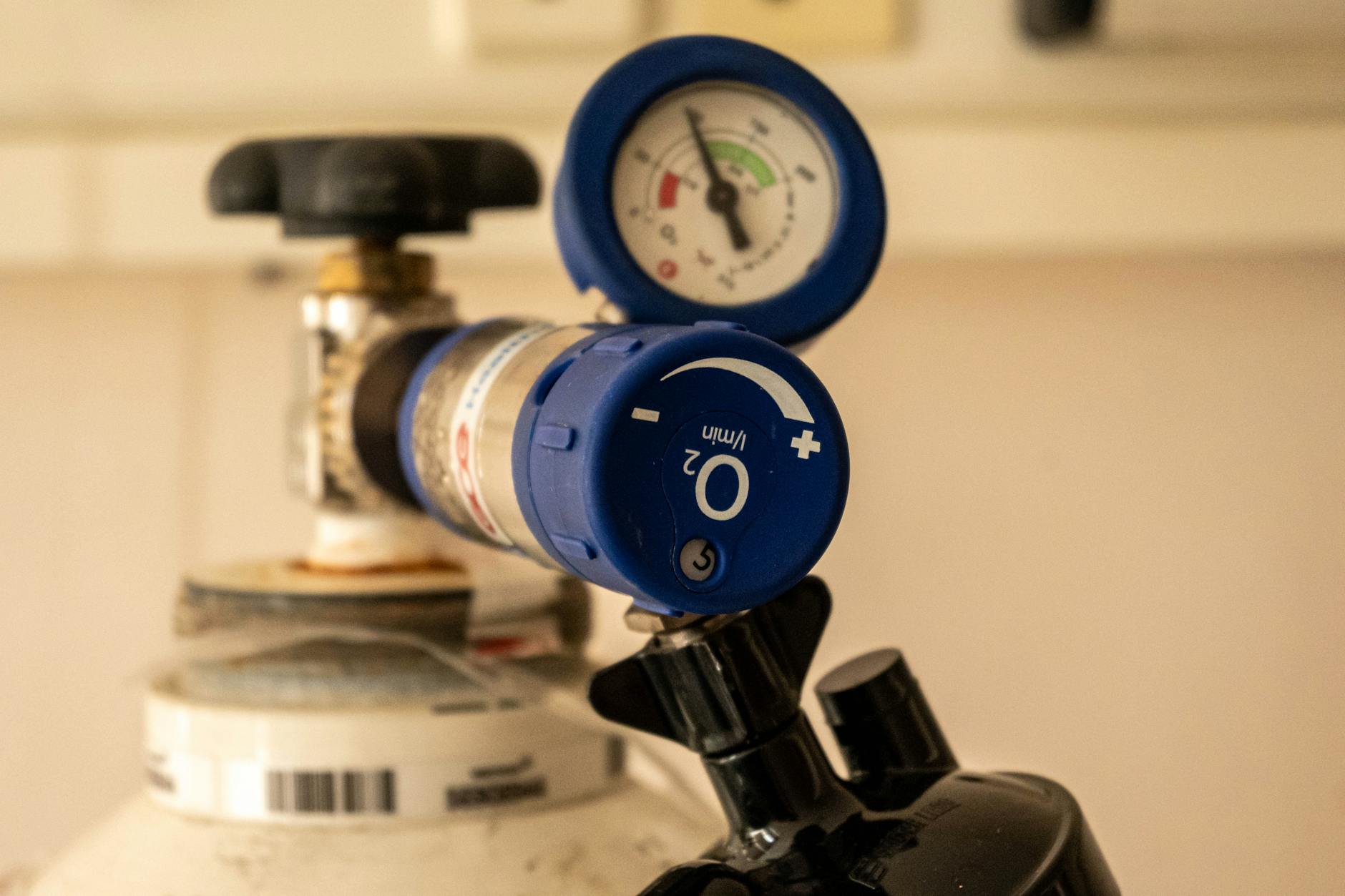 Close-up of Oxygen Tank with Pressure Gauge