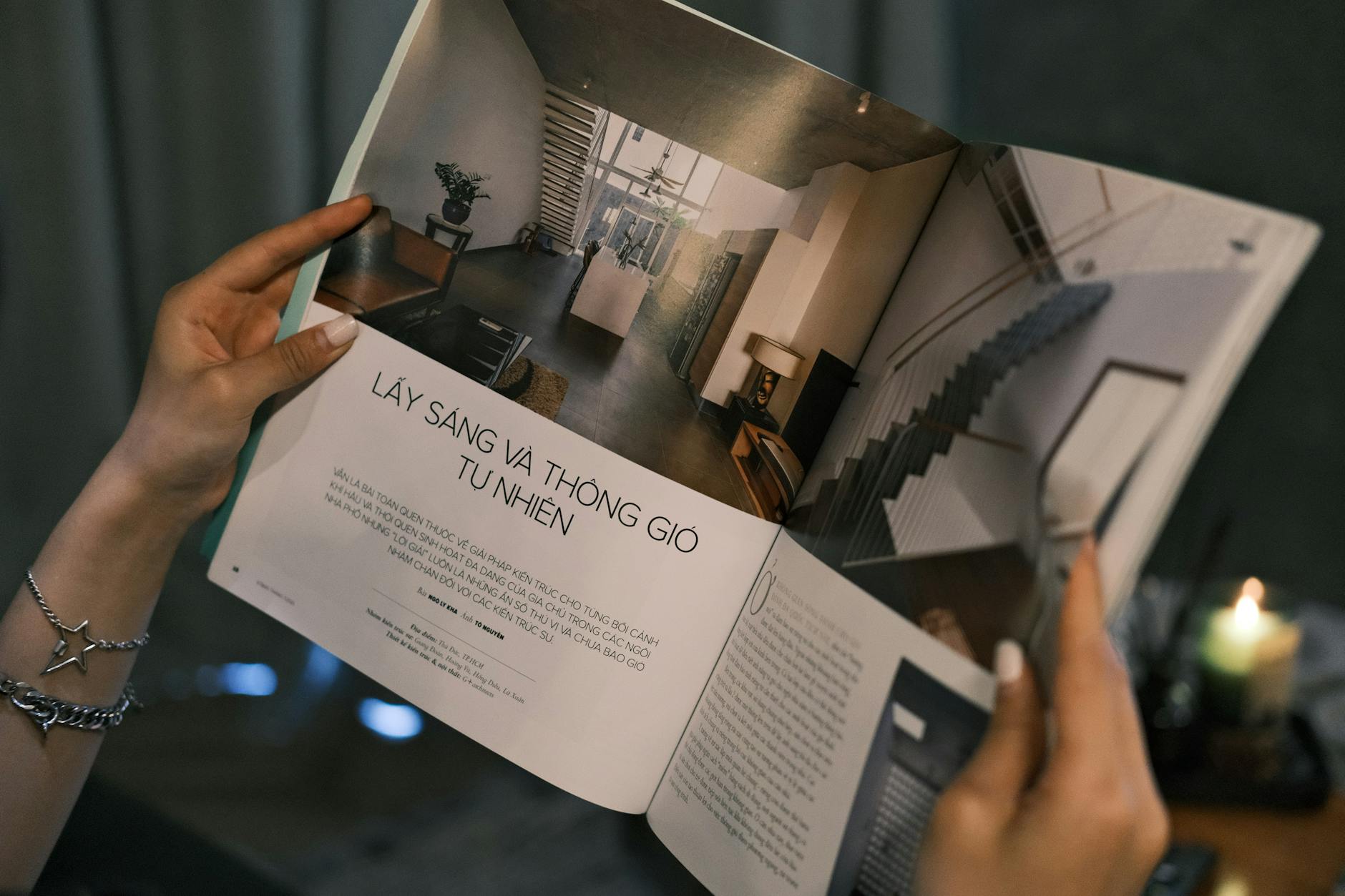 Reading Magazine with Modern Interior Design Feature