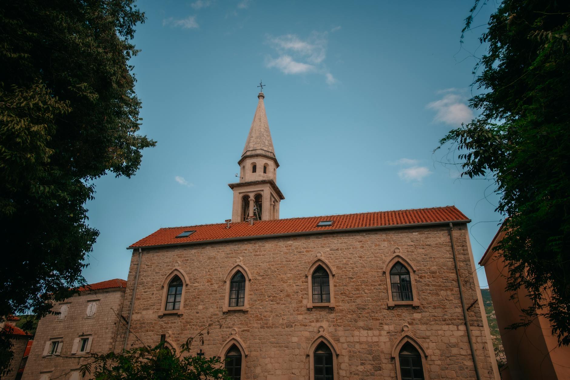 Charming Stone Church Tower with Gothic Windows