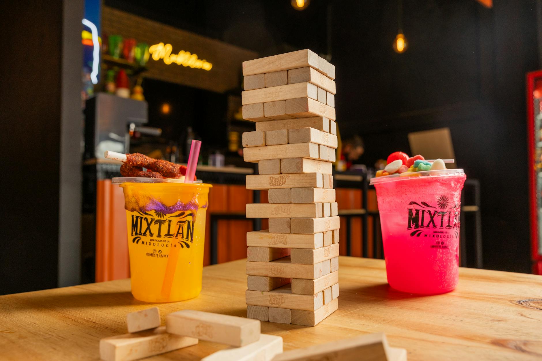 colorful beverages and gummy candy at a social gathering