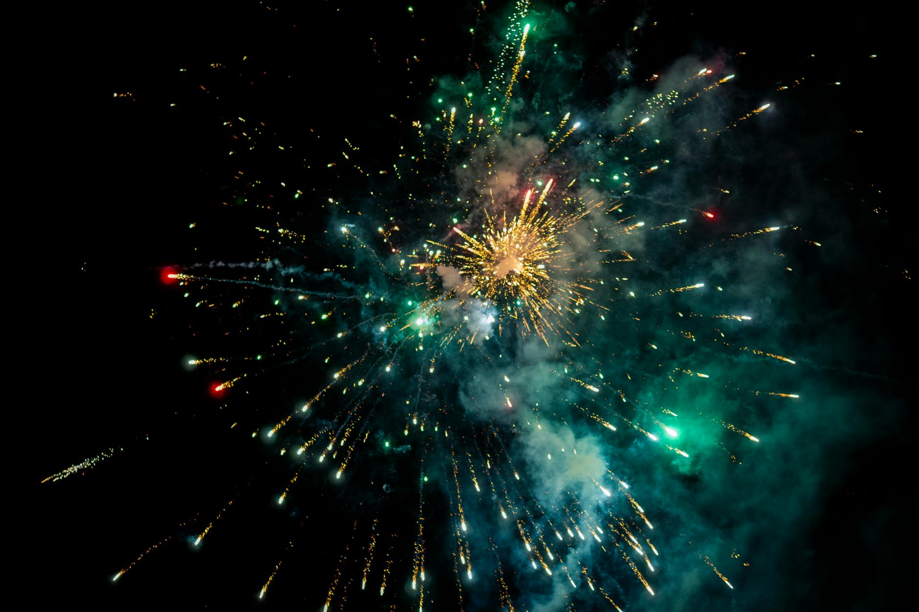 Green and Red Fireworks Display