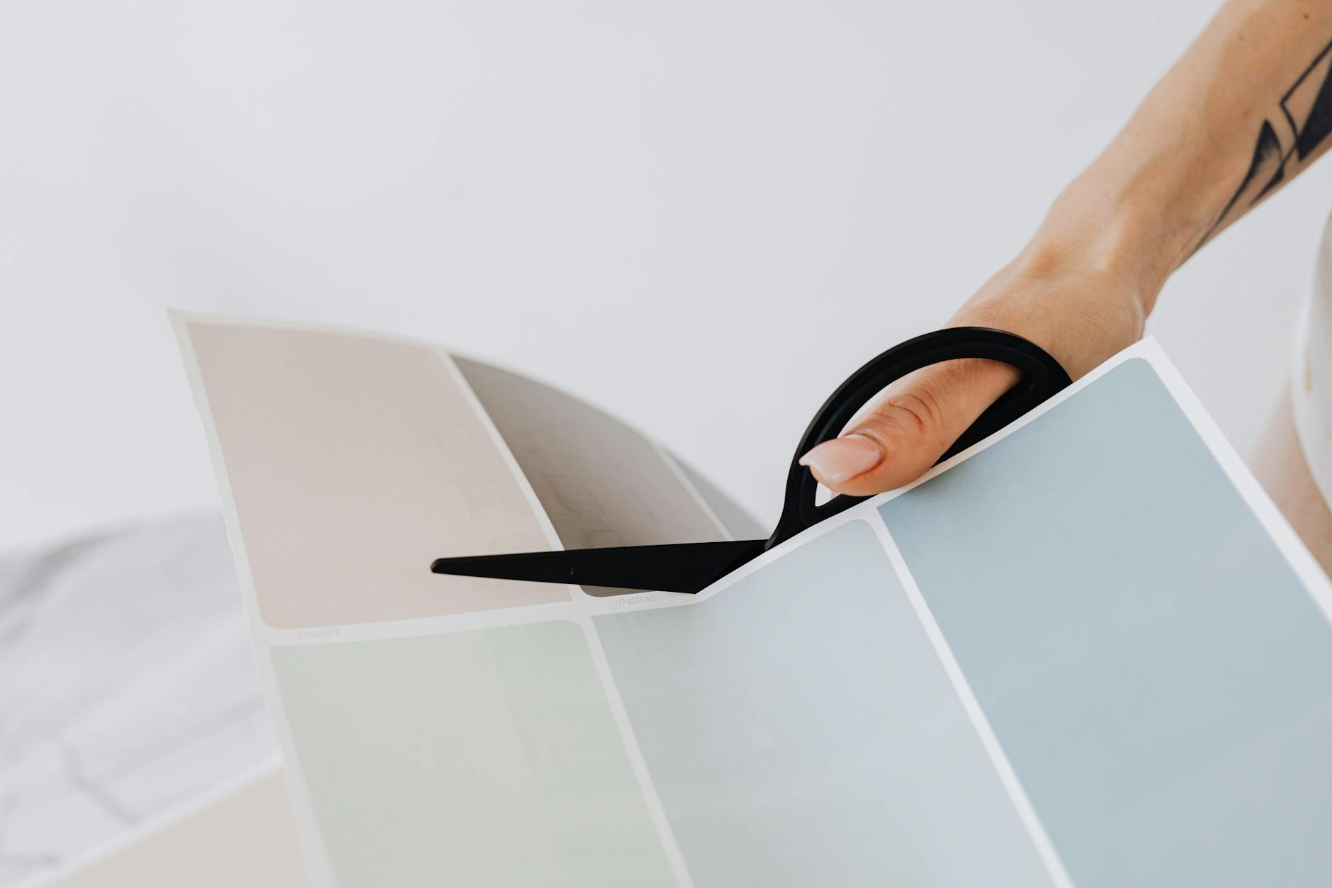 Woman Cutting Colour Samples with Scissors