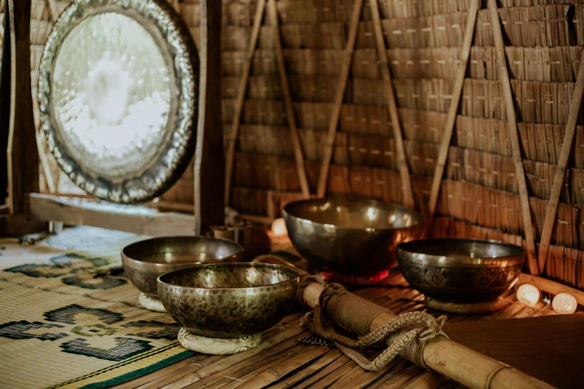 Tibetan Singing Bowls and a Bamboo Pole