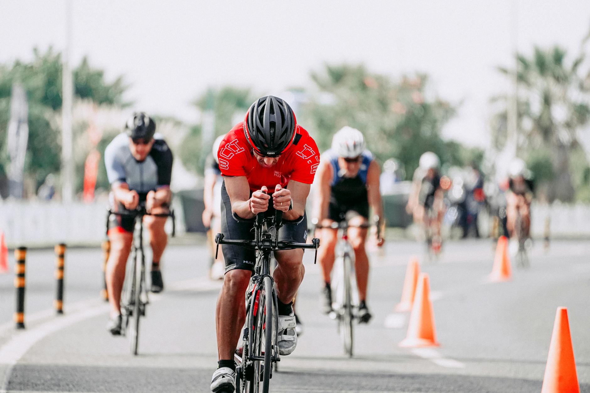 Cyclists riding bikes during a race