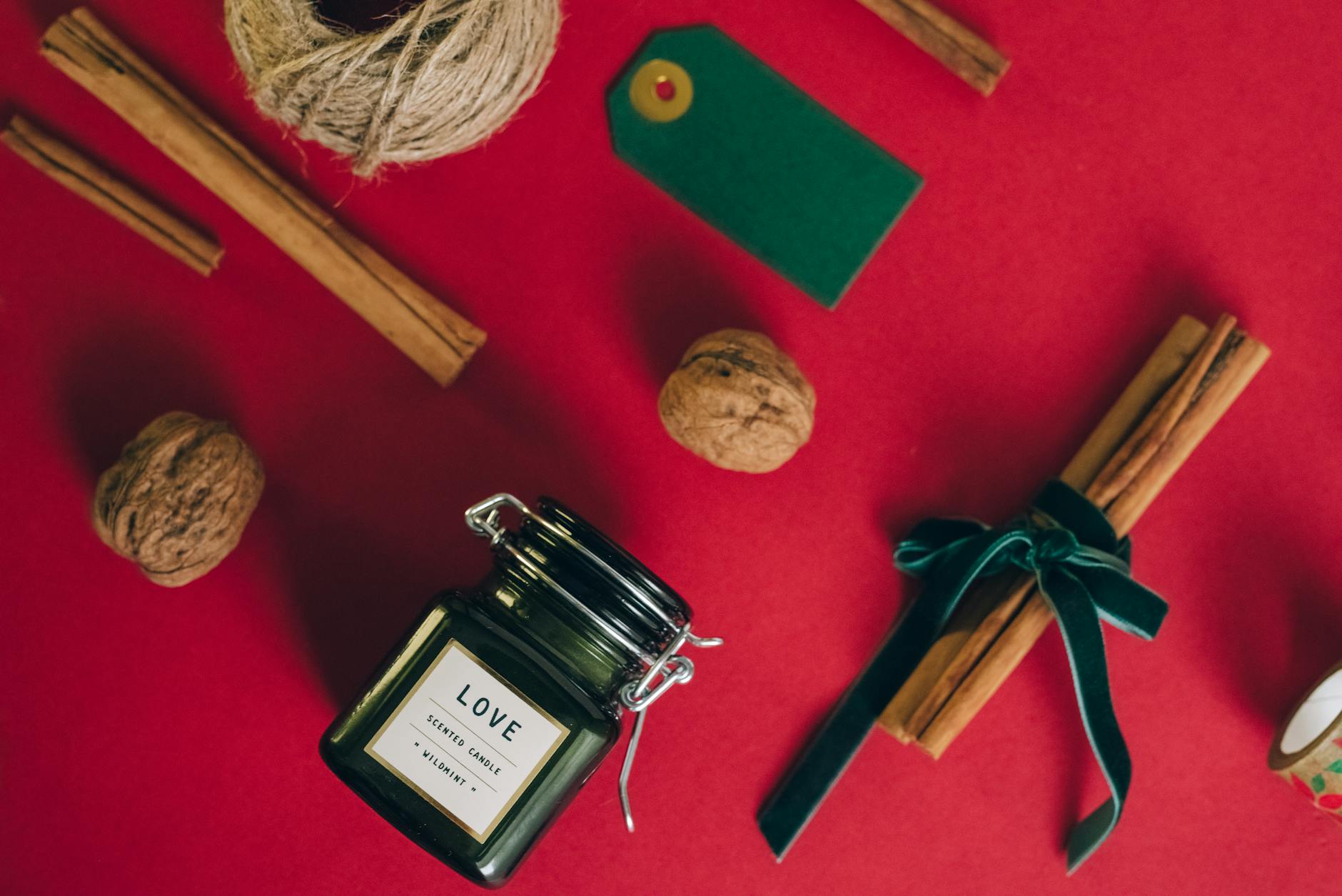 Scented Candle on a Green Glass Jar