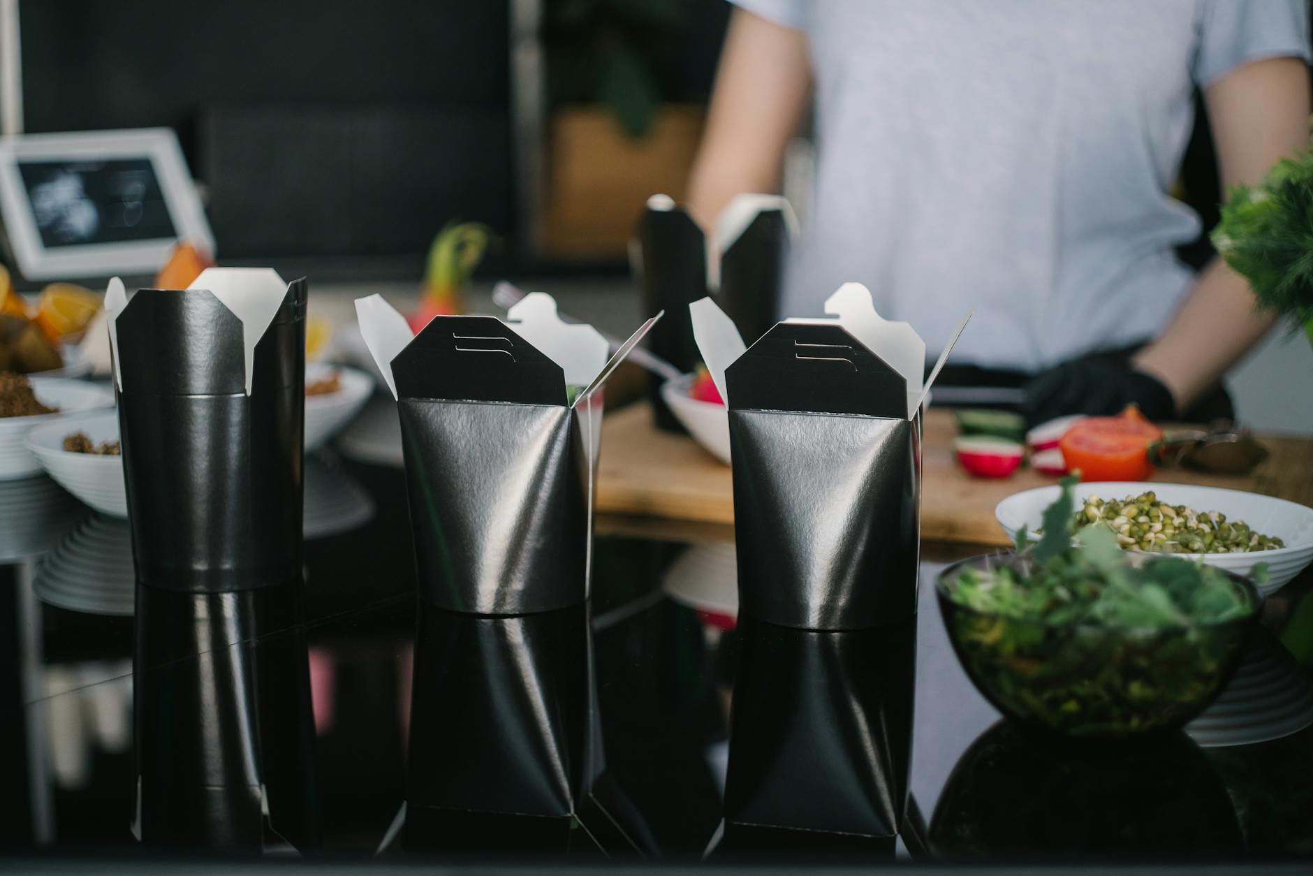 Black Oyster Pails on a Kitchen Counter