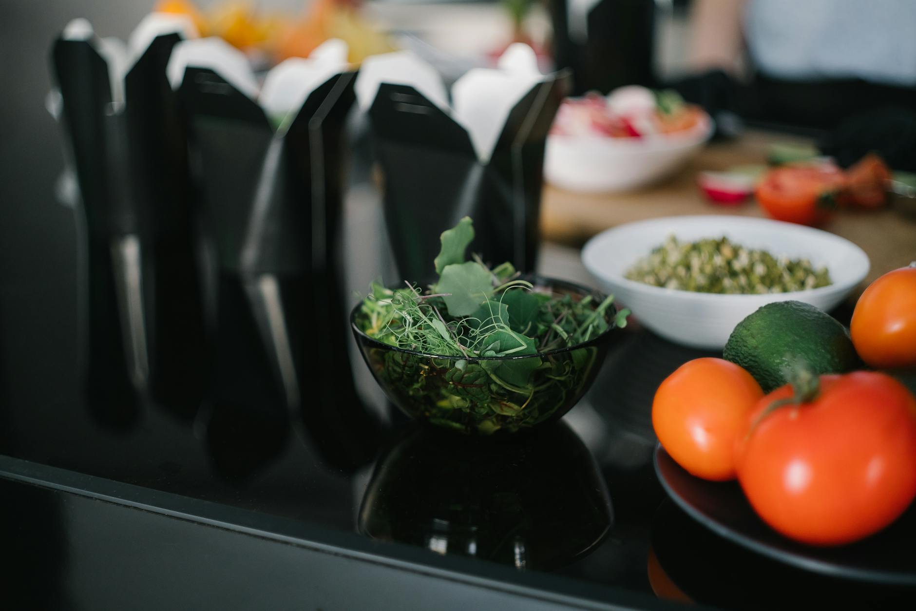 Green Vegetable on Black Ceramic Bowl