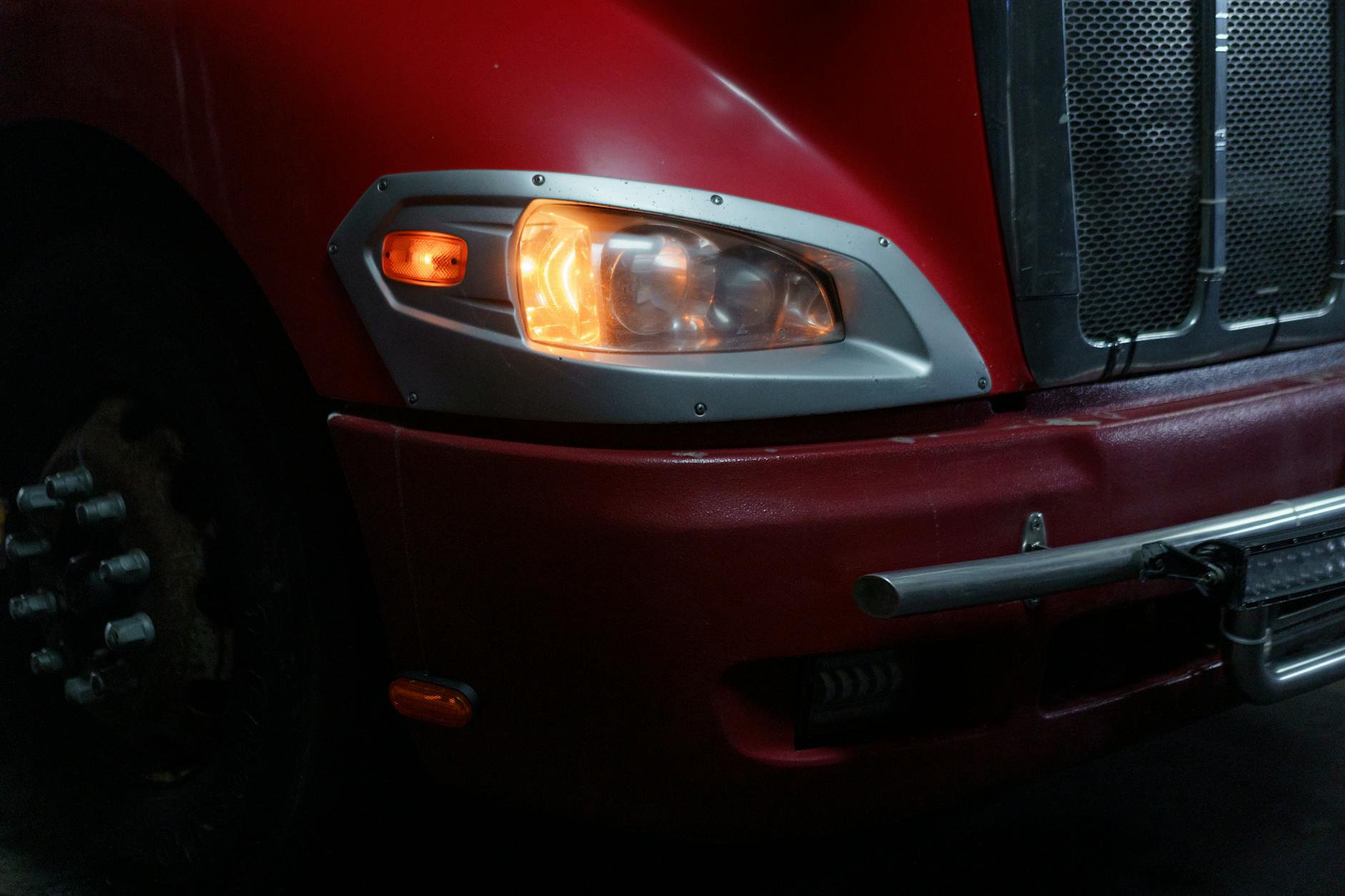 Close up of Red Truck Headlight