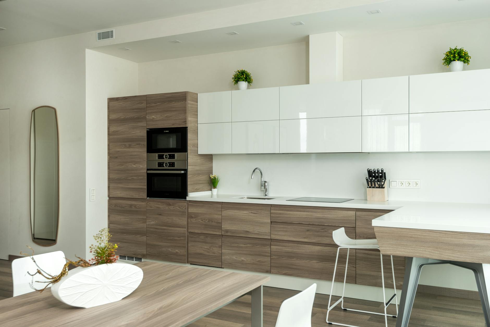 Modern kitchen with a sleek microwave