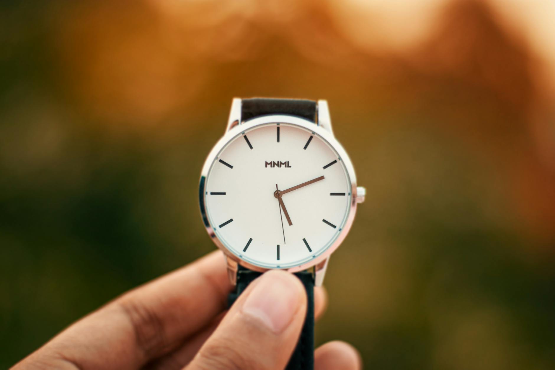 Hand Holding a Silver Analog Watch