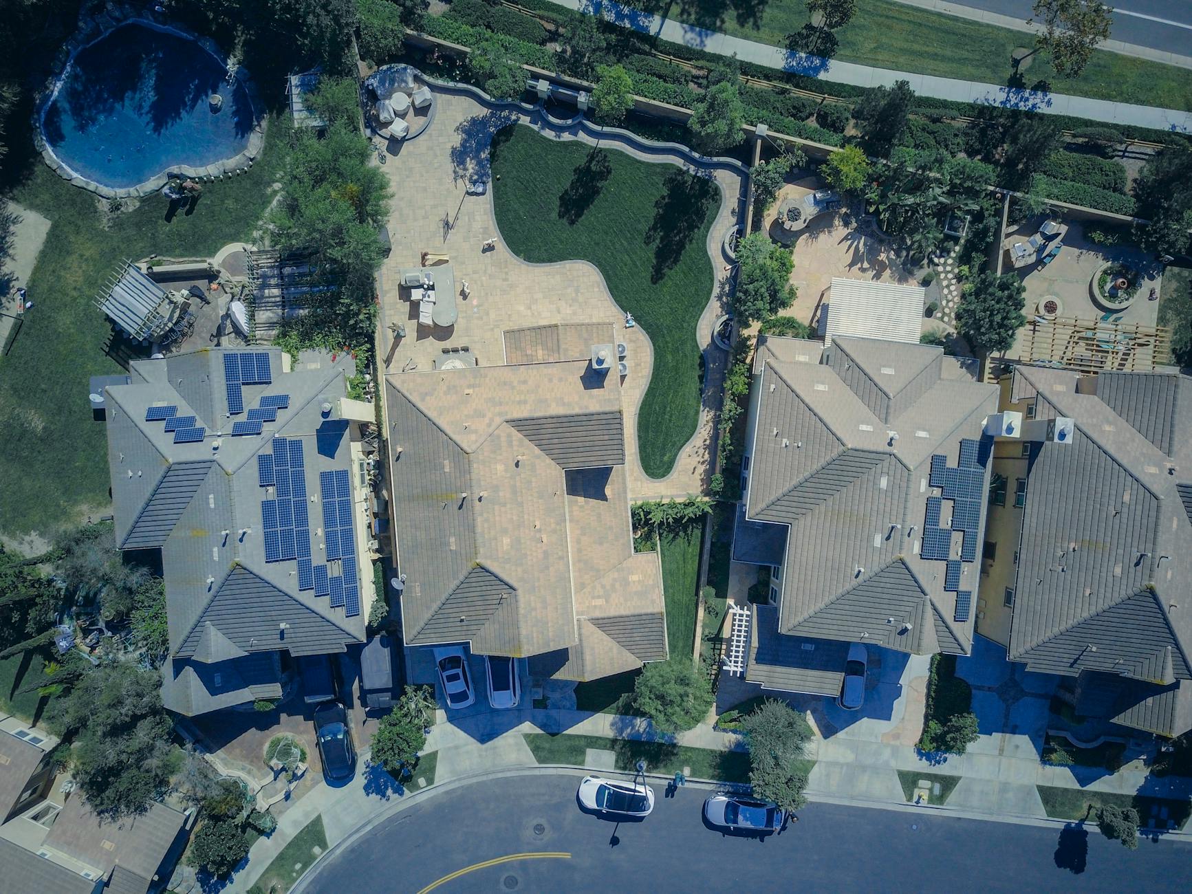 Aerial view of solar energy panels